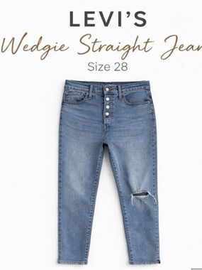 Levi’s Wedgie Straight Jeans Size 28 High Rise Button Fly Distressed Crop Denim
